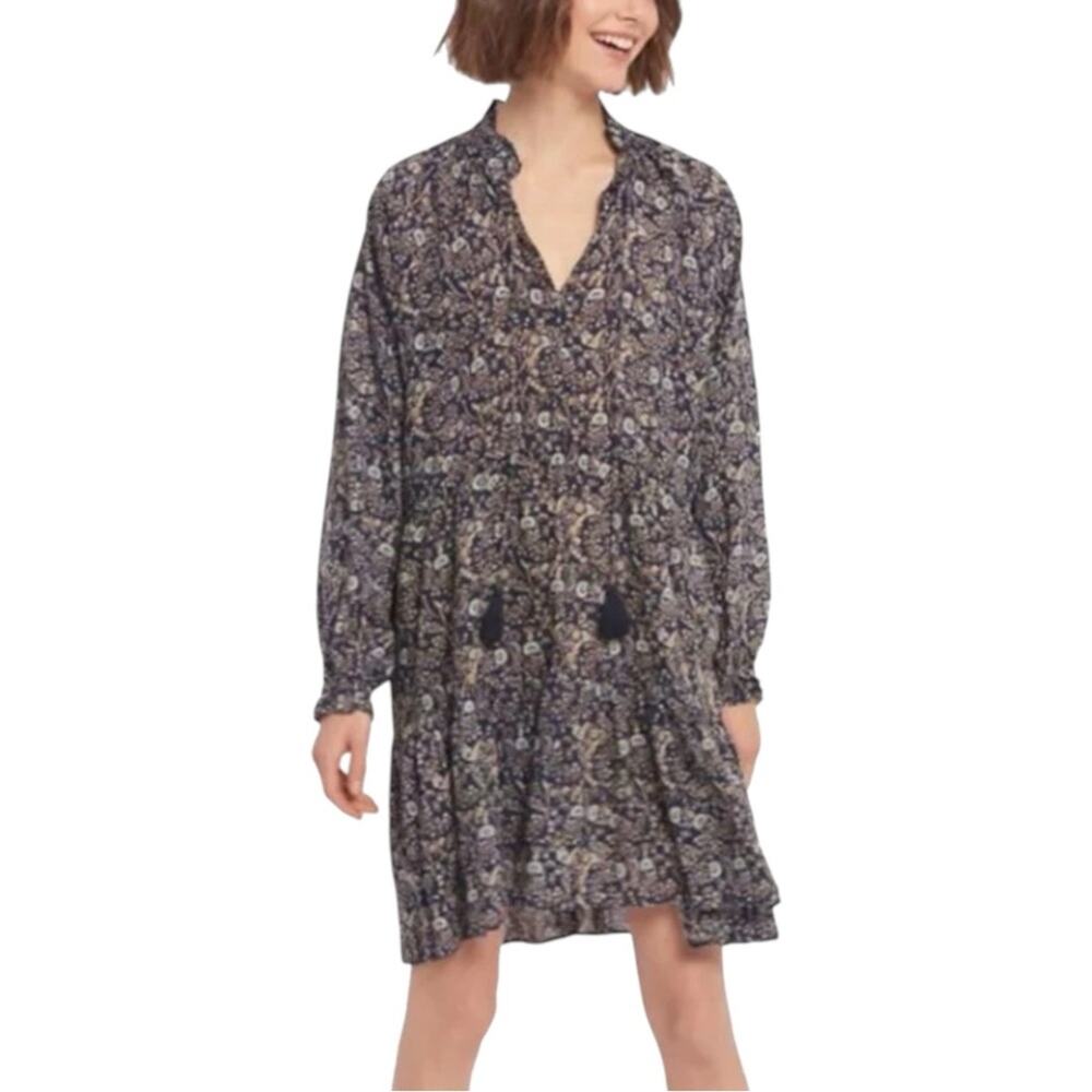 Roller Rabbit Garden Forest Janni Floral Print Long Sleeve Navy Short Dress XS